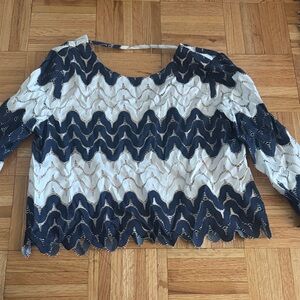 BCBGMaxAzria Navy and White Zigzag Blouse